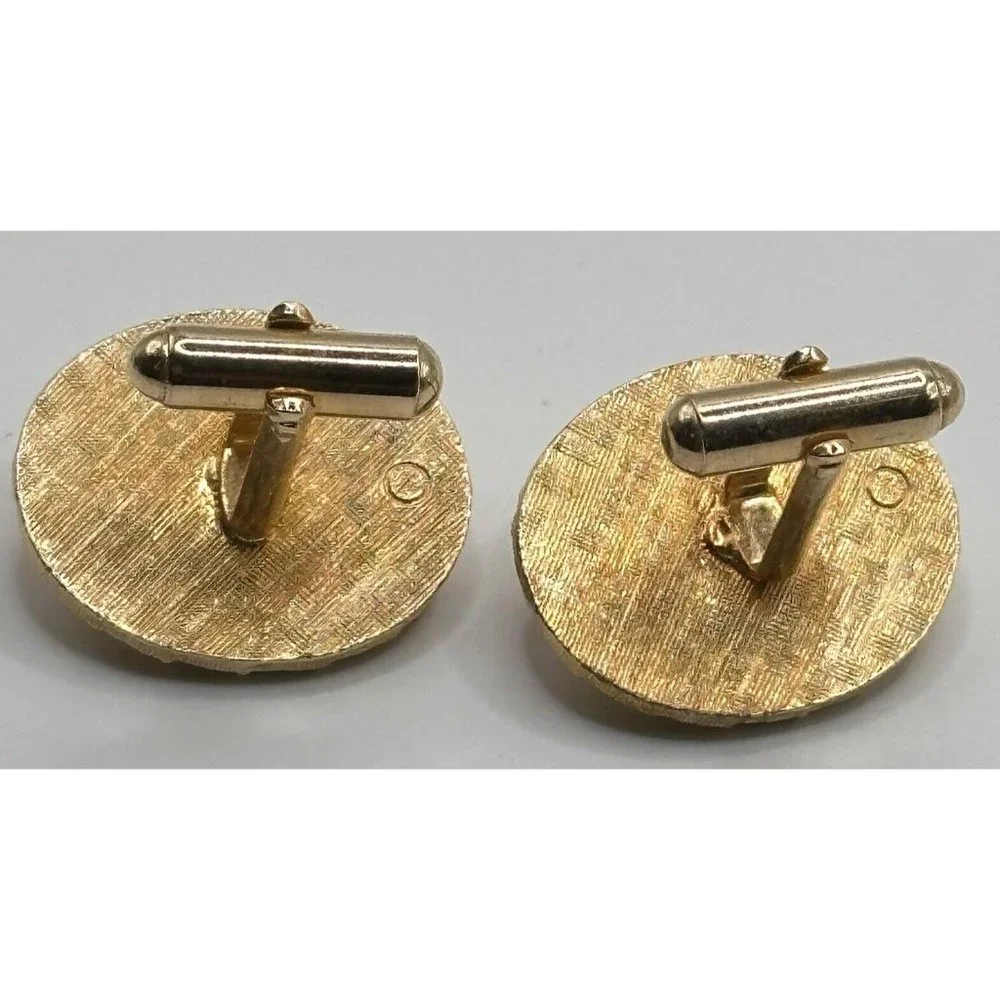 Ornate Goldtone Light‎ Blue Moonglow Glass Cufflinks